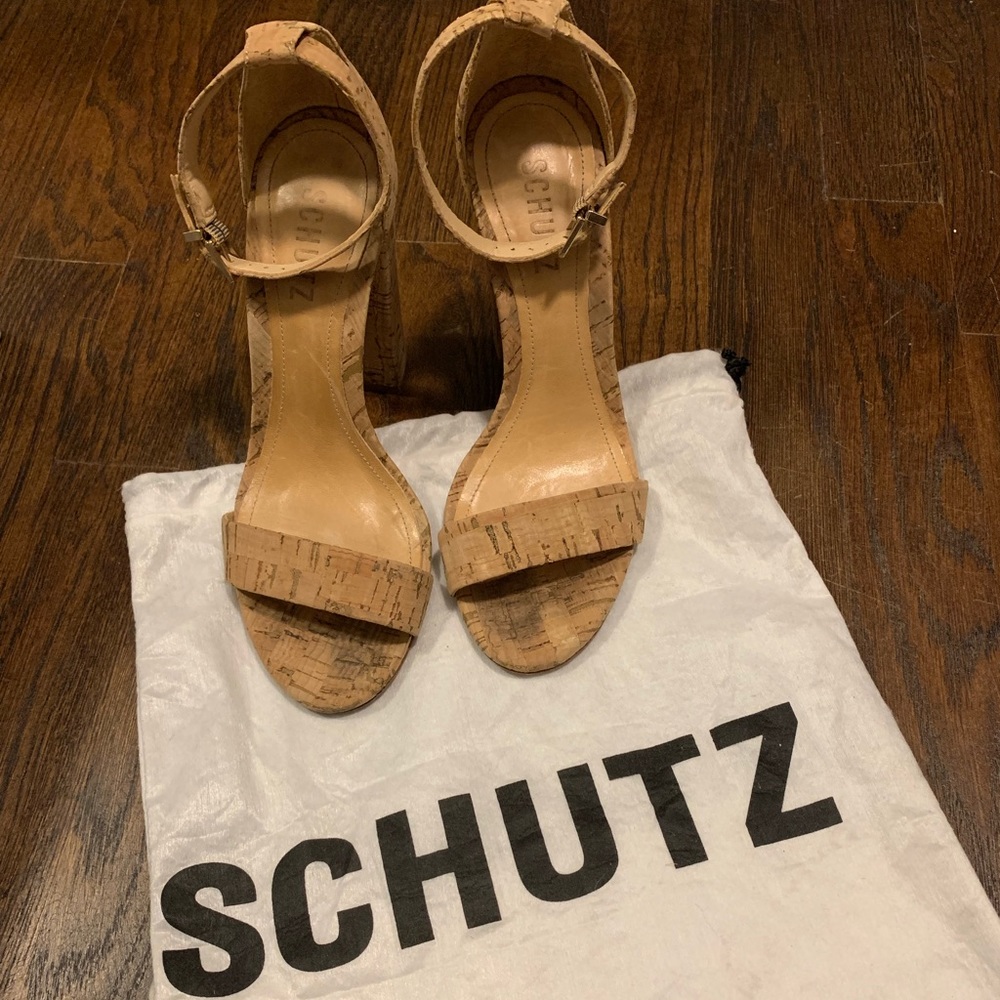 SCHUTZ Enida Cork Heels Size 7 with Dust Bag
